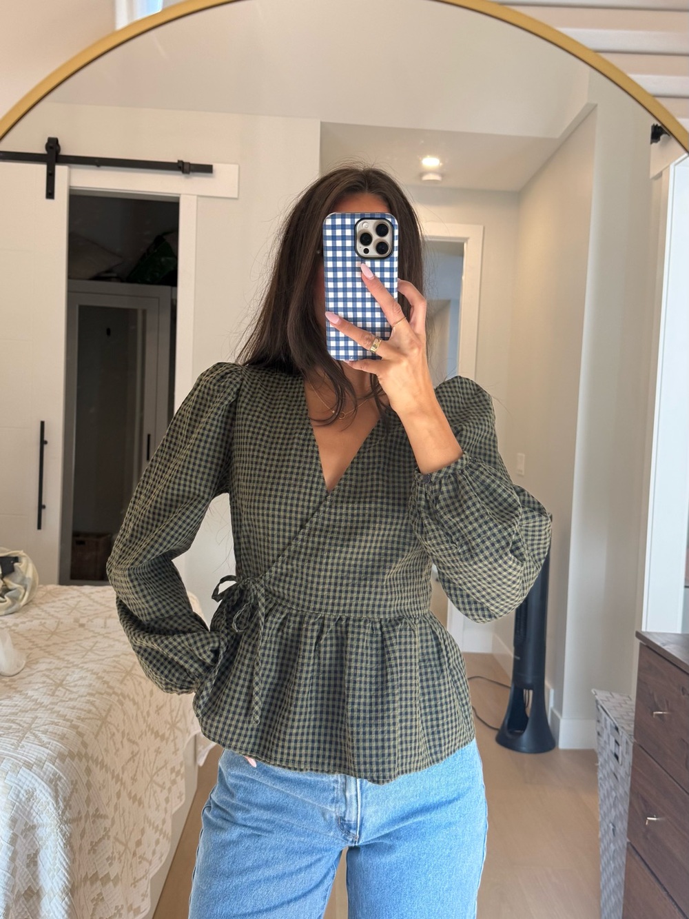 ONLY Green Plaid Wrap Peplum Top